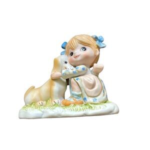 Vintage Penco Japan LuvUms Girl Hugging Dog Figurine - Love Is Togetherness